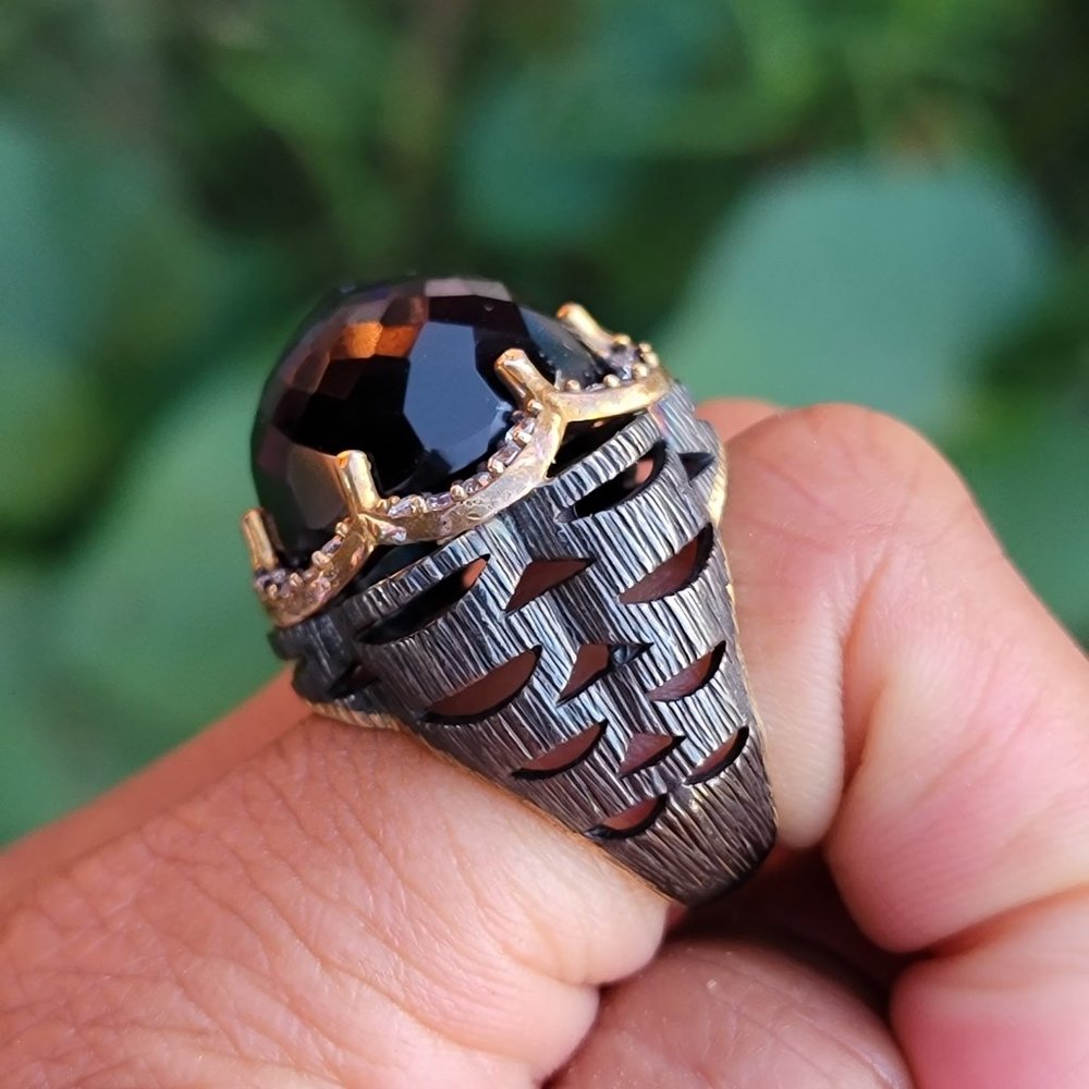 Wow huge chunky cocktail ring with multifaceted amethyst glass orb ornate 925 - Picture 12 of 14